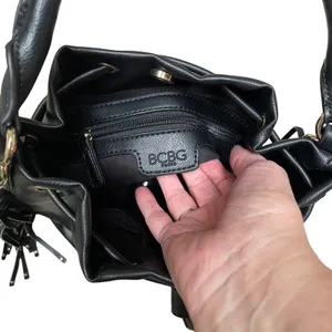 BCBG Paris‎ fringe bucket bag black vegan drawstring shoulder convertible NEW thumbnail 7