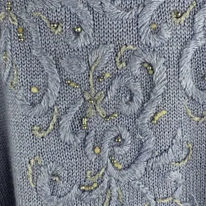 Vintage 90s Jaclyn Smith M Sweater Beaded Embroidery Mock Neck Periwinkle Blue thumbnail 4