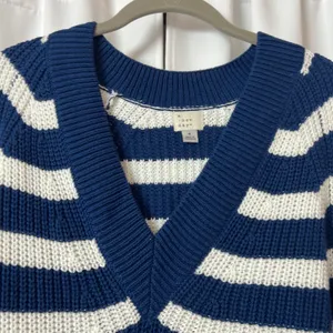 A New Day Blue & White Striped V-neck Knitted Nautical Baggy Sweater thumbnail 4