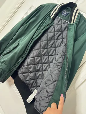 Abercrombie & Fitch Mens M Green Varsity Bomber Jacket Ribbed Collar Zip Up thumbnail 4