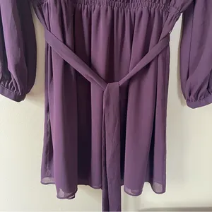 Elegant Deep Purple Sheer Long-Sleeve Dress thumbnail 4