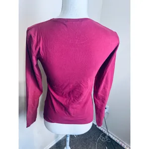 Zara Womens t-shirt Red Long Sleeve Crew Neck Cotton Blend Stretch Tee Large thumbnail 3