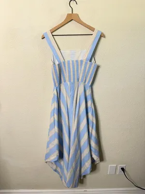 Summersalt Anthropologie The Coastal‎ Poplin Tie Waist Midi Dress Stripe Size L thumbnail 6