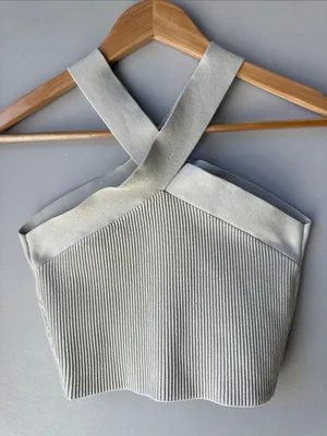 Aritzia Babaton Sculpt Knit Criss Cross Cropped Tank Cement Blue Gray thumbnail 3