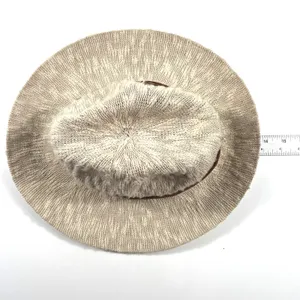 Hinge Womens Knit Fedora Sun Hat Oatmeal Beige Brown Band One‎ Size Boho EUC thumbnail 6