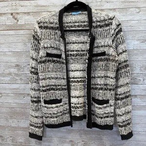 J McLaughlin Womens S Cardigan Open Sweater Tweed Knit Black & White Pockets thumbnail 2