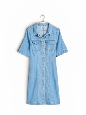 Madewell Denim Seamed Mini Shirtdress Palermo Wash Short Sleeve Buttons Size 6 thumbnail 6