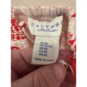 Calypso‎ St Barth Maxi Dress Red White Linen Blend Shells Boho Resort Size XS thumbnail 13