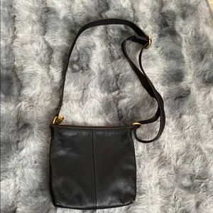 Fossil cow hide leather Black Leather Crossbody Bag with Gold Accents thumbnail 6