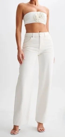 NWT Meshki Roxy High Waisted Jean White Size 8 thumbnail 1