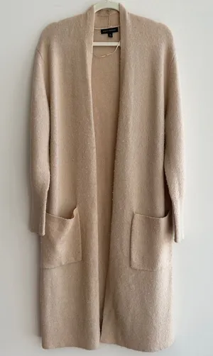 Banana Republic Long Lightweight Open Cardigan, Tan, Size Medium thumbnail 1
