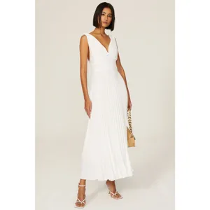 TOME White Accordion Pleated Sleeveless Flowy Bridal Maxi Dress Size 6 thumbnail 2