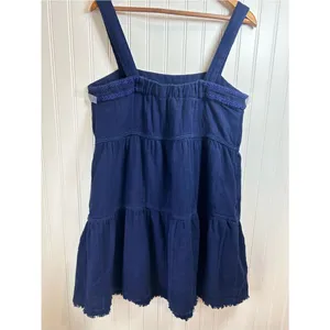 Tommy Bahama Navy Blue Tiered Mini Dress Size L 100. % Cotton vacation beach thumbnail 8