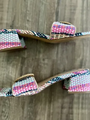 Steve Madden New York Blythe Sandal W/Buckle, Raffia Colorful Pattern Size 10 thumbnail 4