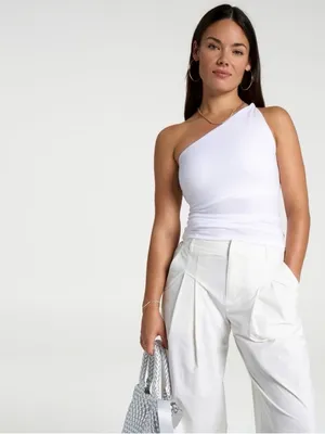 Calia- One-Shoulder White Tank Top — Chic Asymmetric Women's Tank thumbnail 2