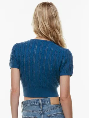 Wilfred Fey Cardigan Merino Wool and Cotton Short Sleeve Ultramarine Blue S $98 thumbnail 8