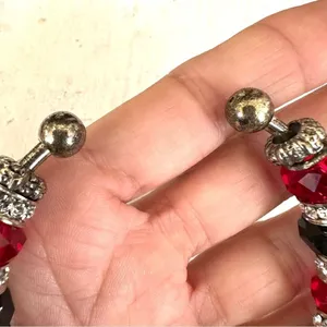 Silver tone black red and silver rhinestone beaded bracelet thumbnail 8