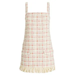 ALEXIS tweed fringe hem mini dress thumbnail 8