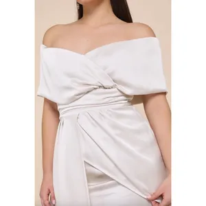 NEW Lulus Always Celebrating Ivory Satin Off-the-Shoulder Mini Dress Size L thumbnail 2