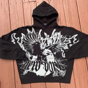 Boohoo BoohooMAN men’s graphic eagle lightening cropped boxy hoodie size M thumbnail 1
