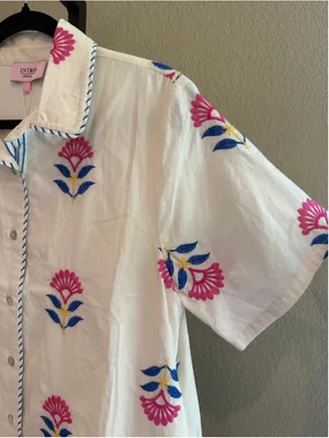 Women's Entro Button Down Embroidered Shirt Dress in White Size S thumbnail 5