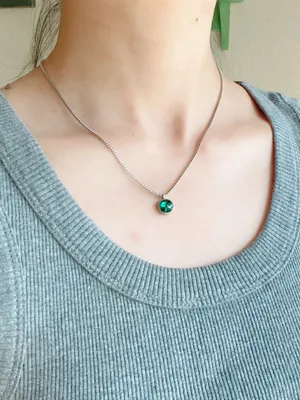 Handmade stainless steel chain & green glass crystal chic vintage retro style simple necklace💚 thumbnail 5