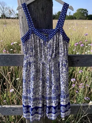 Knox Rose Blue White Toile Floral Sundress XL Like New Coastal thumbnail 2