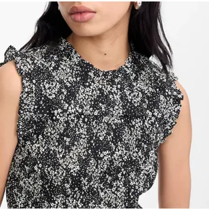 Madewell Women's Black White Floral Sleeveless Ruffle Neck Mini Dress Size 8 NWT thumbnail 3