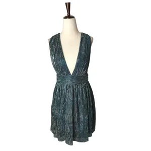 Lulus Ailey Skater Dress Women Small Teal Blue Gold Metallic Mini Party Prom thumbnail 2