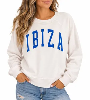 Retrobrand Ibiza Cream Blue Graphic Sweatshirt Sz S thumbnail 1