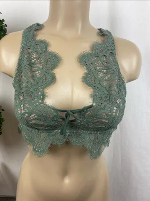 Victoria's Secret Olive Green Sheer Lace Wire Free Bralette Bra Top M thumbnail 1