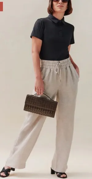 Quince Linen Wide Leg Pants Sz M Tan Neutral Drawstring thumbnail 1
