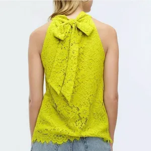 J. Crew Chartreuse Lace Halter Tie Neck Blouse Size S thumbnail 10