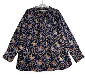 LOFT XL Tunic Top Blouse Relax‎ Fit Blue Floral Long Sleeve Button Front Boho thumbnail 1