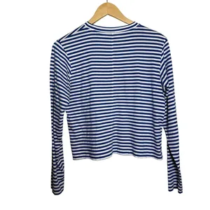 AYR Blue White Striped Long Sleeve French Fry Tee Top Women’s Sz. S thumbnail 4