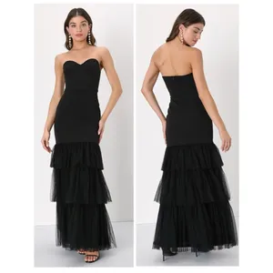 Lulus Dramatic Fanatic Black Strapless Tulle Trumpet Maxi Dress Size Small NWT thumbnail 2