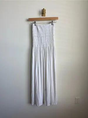 Bleusalt Strapless Smocked Midi Maxi Dress White Micromodal Size 1 Small thumbnail 8