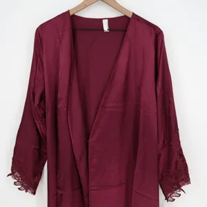 Flora By Flora Nikrooz Robe Women Large/XL Bordeaux Satin Venise Trim open Front thumbnail 4
