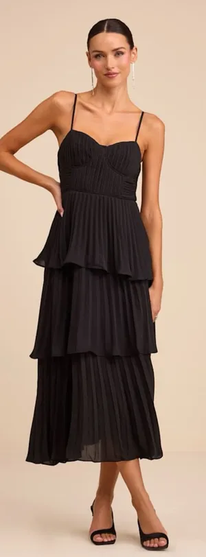 LULU’S Cascading Crush Black Tiered Bustier Midi Dress thumbnail 1