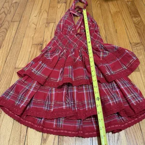Loveshackfancy‎ NWT Deanna Halter Dress in Cherry Red Tartan Plaid Size XS thumbnail 3