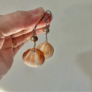 Clam Seashell Dangle Earrings Vintage“Perpetua” Gold Brass Beachy Mermaidcore Jewelry thumbnail 11
