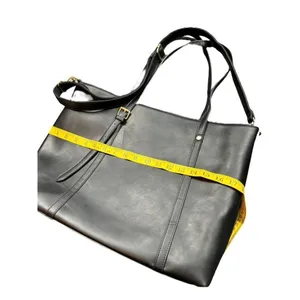 Women's Black Faux Leather Tote Bag With Multiple Compartments & Adjustable Stra thumbnail 9