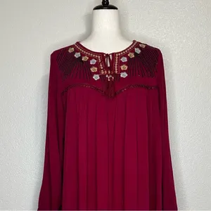 Dabenti Embroidered Sequins Burgundy Long Sleeves Midi Dress, Size XL thumbnail 2