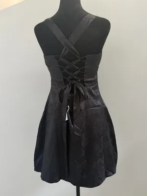 Lulus Exquisite Outlook Black Floral Jacquard Satin Lace-Up Mini Dress thumbnail 5
