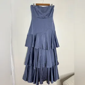 Lulus Blissfully Beautiful Slate Satin Strapless Tiered Maxi Dress Size XL Lined thumbnail 3