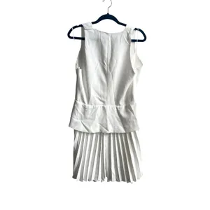 Zara Dress Women XL White Old Money‎ Pleated Mini Skirt V-Neck Waistcoat Vest thumbnail 5