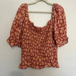 Gap Floral Ruched Puff Sleeve Boxy Square Neck Blouse Top Cotton Blend Size‎ XXL thumbnail 1