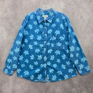 Haband Blue Leaf Cozy Flannel Y2K Vintage Button Down Long Sleeve Shirt XL‎ thumbnail 3