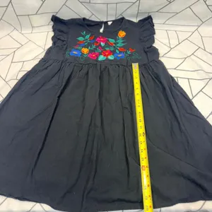 Unbranded Embroidered‎ Floral Mini Dress XL Black Flutter Sleeve Boho Skater thumbnail 4
