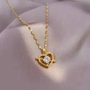 18K Gold Plated CZ Cubic Zirconia Love Heart Pendant Necklace for Women thumbnail 2